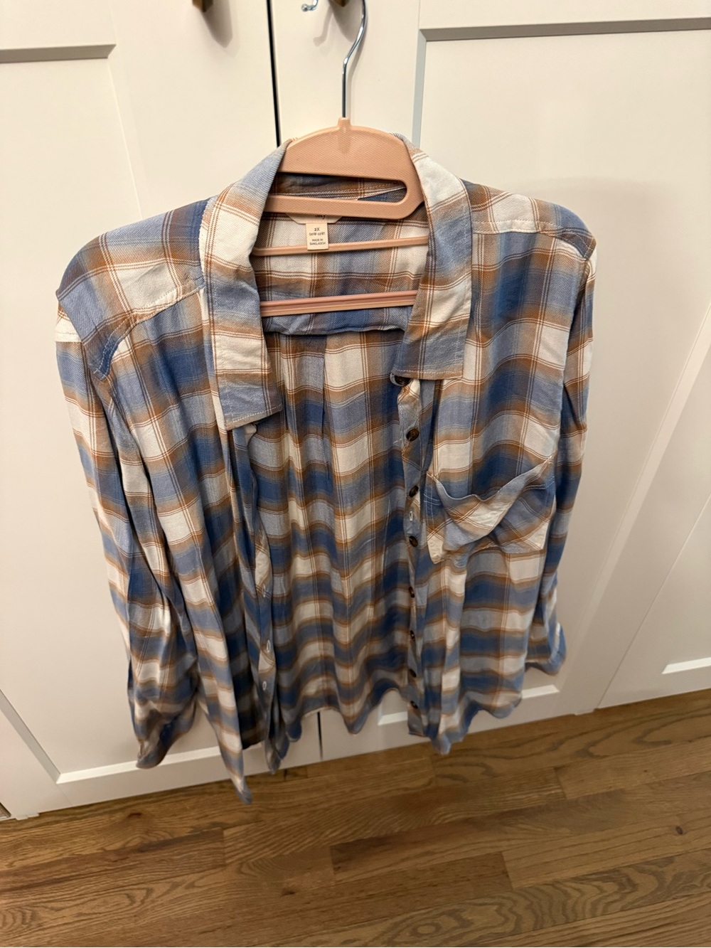 Terra & Sky Blue, Brown and White Plaid Button-Front Shirt